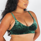 The Extravagance | Dark Green Velvet Plunge Bralette - Shinesty