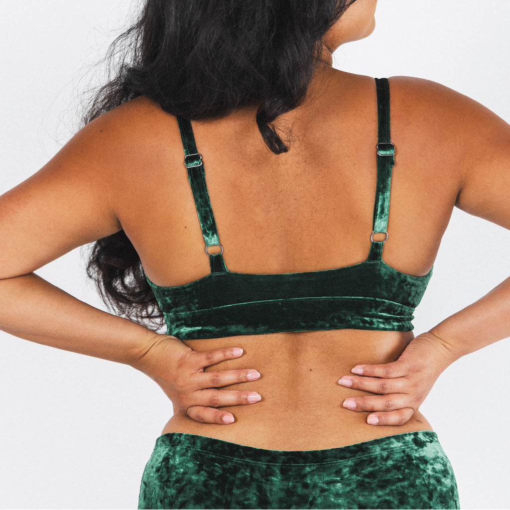 The Extravagance | Dark Green Velvet Plunge Bralette - Shinesty