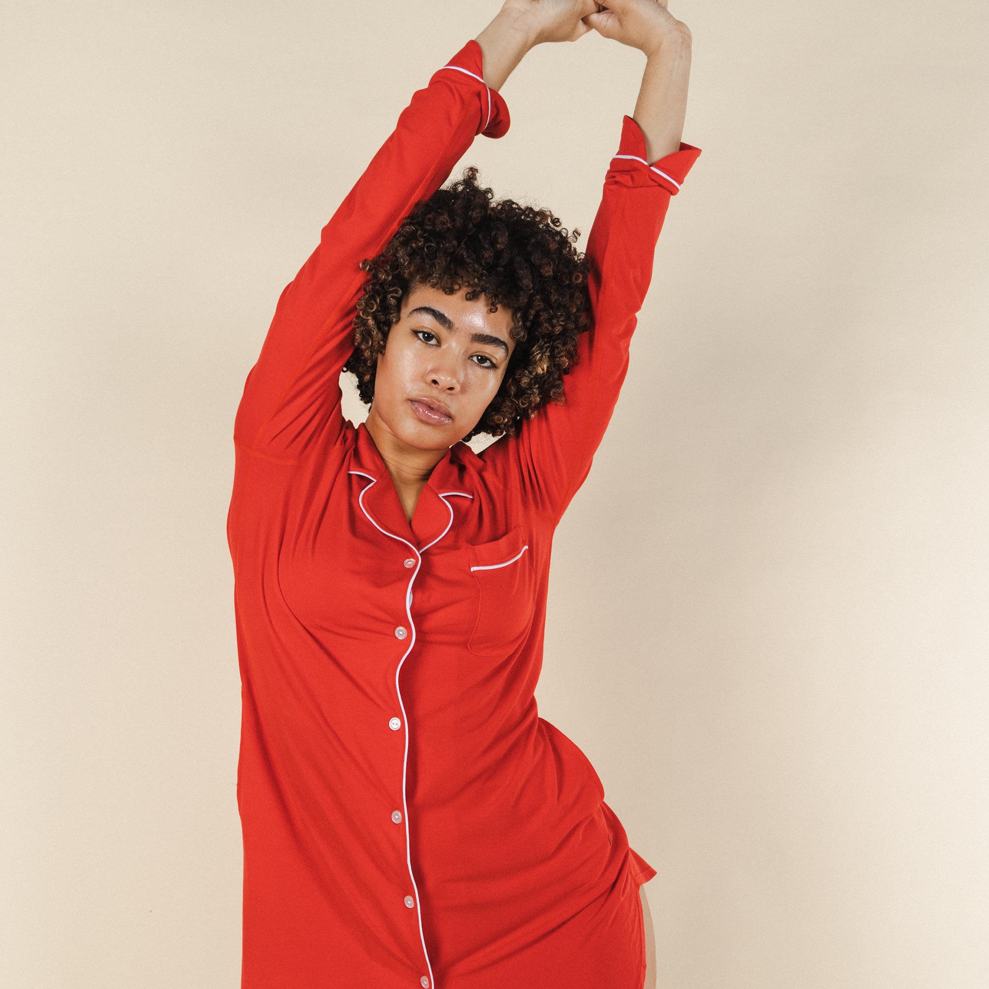 The Maraschino | Flame Scarlet Red SleepDeep™ Long Sleeve Pajama Dress - Shinesty