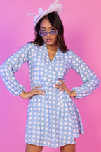 The Porch Swing | Light Blue Caned Wicker Wrap Dress - Shinesty