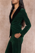 The Elegant Evergreen | Green Velvet Womens Velvet Blazer - Shinesty