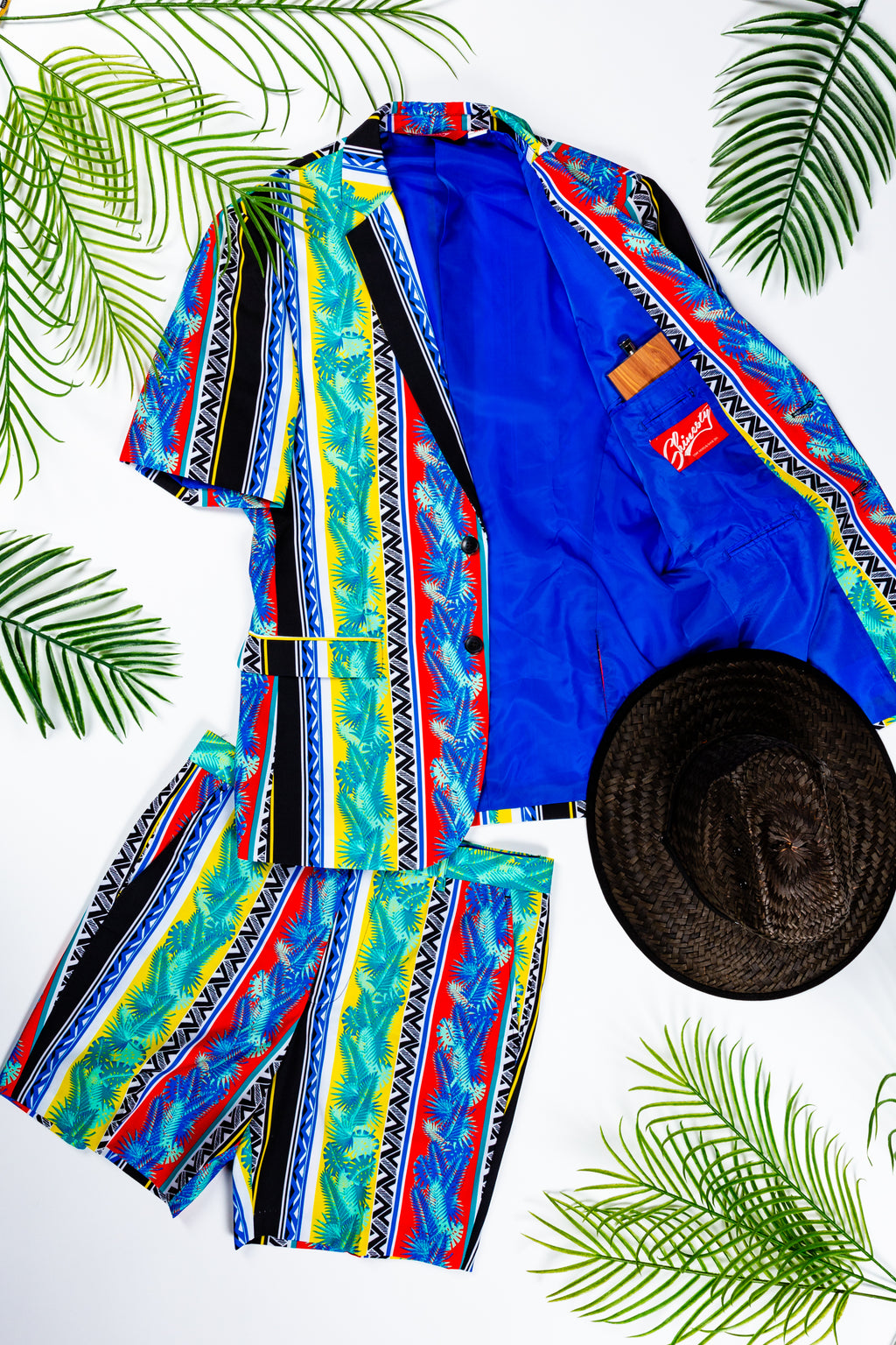 The Frondzie | Cuban Palm Striped Short Sleeve Blazer - Shinesty