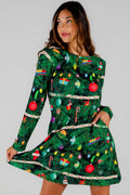 The Christmas Tree Camo | Christmas Tree Print Skater Dress - Shinesty