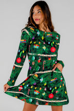 The Christmas Tree Camo | Christmas Tree Print Skater Dress - Shinesty