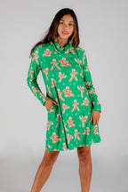 The Ninja Bread | Green Gingerbread Man Turtleneck Dress - Shinesty