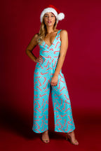 The Peppermint Pimp Canes | Candy Cane Print Christmas Jumpsuit - Shinesty