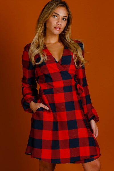 The Red & Black Lumberjack | Red Buffalo Check Christmas Wrap Dress | Size M