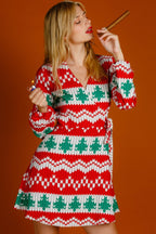 The Red Ryder | Knit Print Christmas Wrap Dress - Shinesty