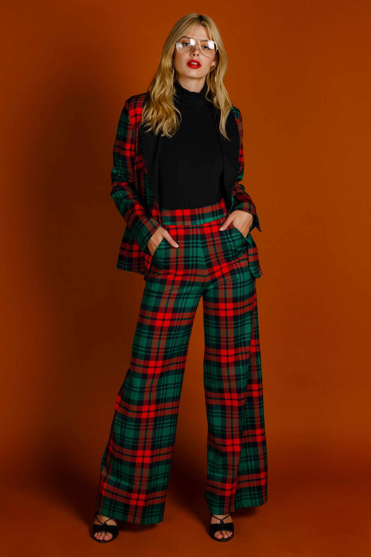 The Lincoln Log Love Lady | Women's Green Plaid Christmas Suit - Shinesty