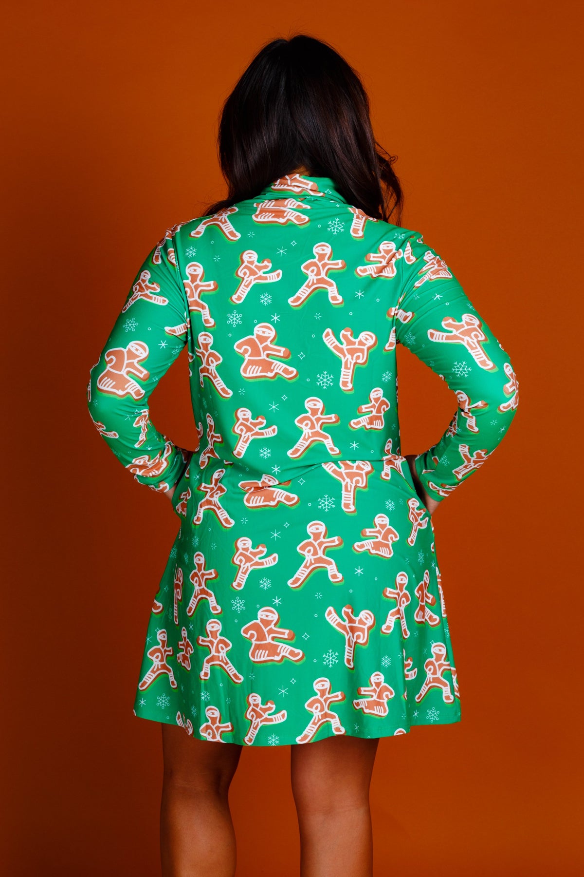 The Ninja Bread | Green Gingerbread Man Turtleneck Dress - Shinesty