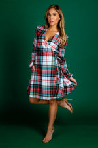 The Scotch on the Rocks | White & Red Plaid Christmas Wrap Dress - Shinesty