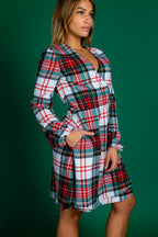 The Scotch on the Rocks | White & Red Plaid Christmas Wrap Dress - Shinesty