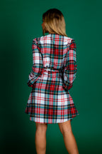 The Scotch on the Rocks | White & Red Plaid Christmas Wrap Dress - Shinesty