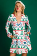 The Offly White Christmas | Fair Isle White Christmas Wrap Dress - Shinesty