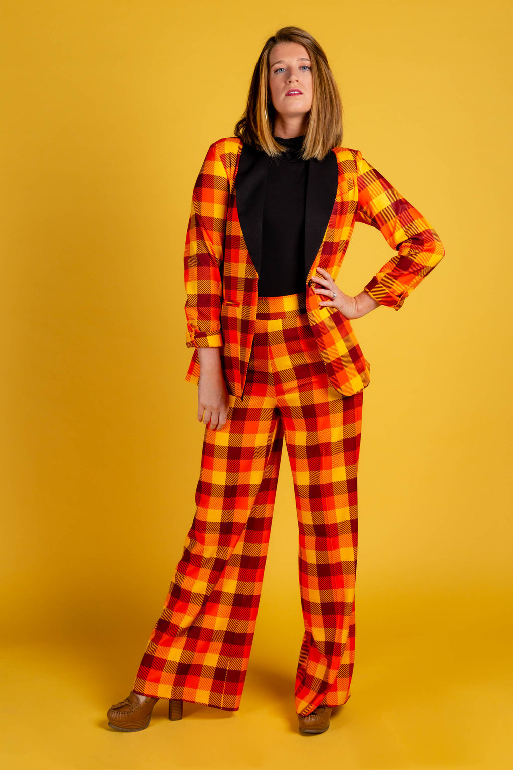 That 70s Suit | Womens Orange Plaid Thanksgiving Pants - Shinesty