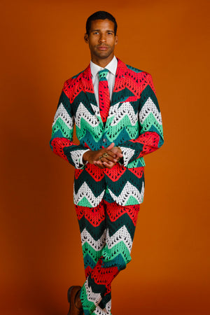 Dapper Doily Quilted Print Christmas Suit