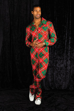 Poinsettia Playboy Plaid Christmas Flight Suit