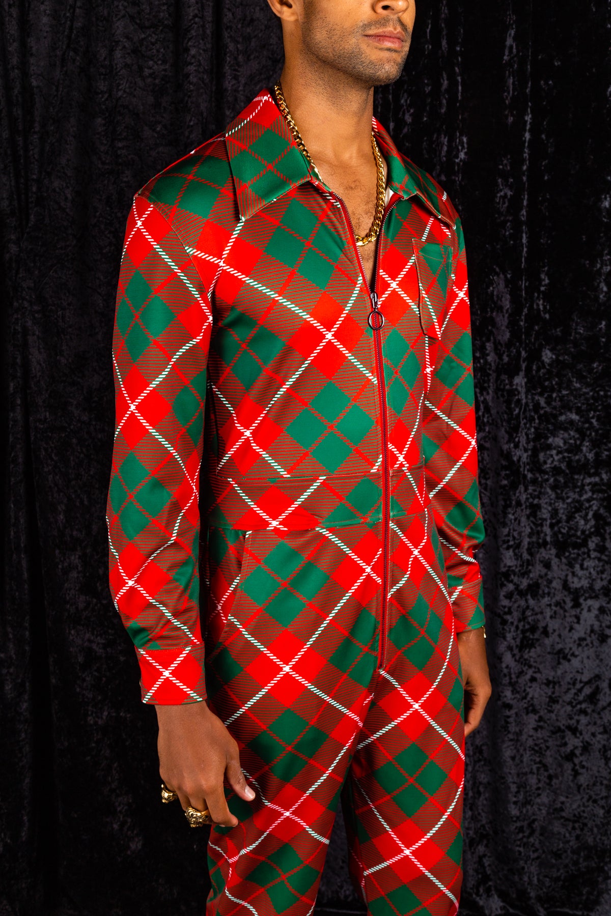 The Poinsettia Playboy | Red Plaid Christmas Flight Suit - Shinesty