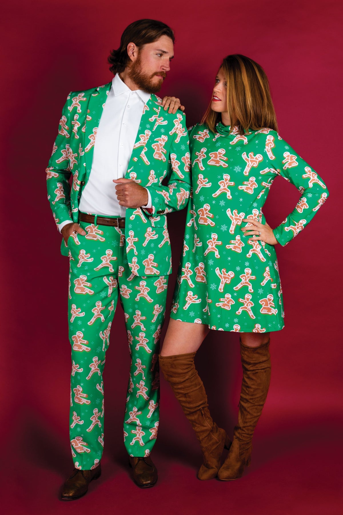 The Ninja Bread | Green Gingerbread Man Turtleneck Dress - Shinesty
