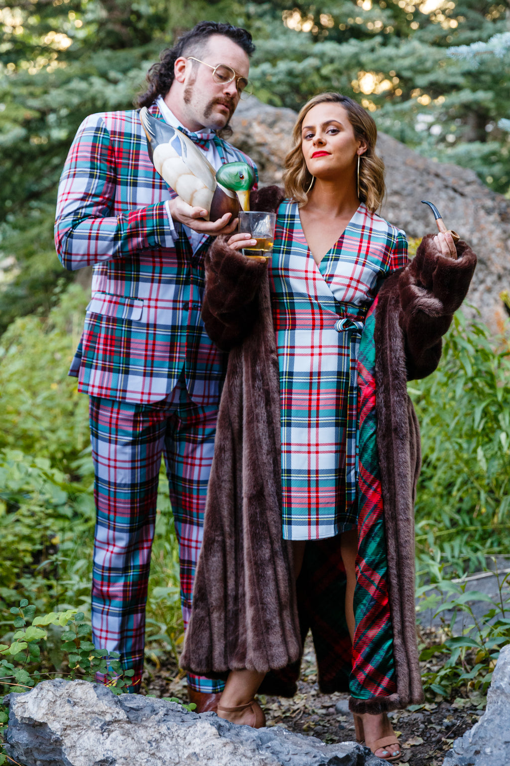 The Scotch on the Rocks | White & Red Plaid Christmas Wrap Dress - Shinesty