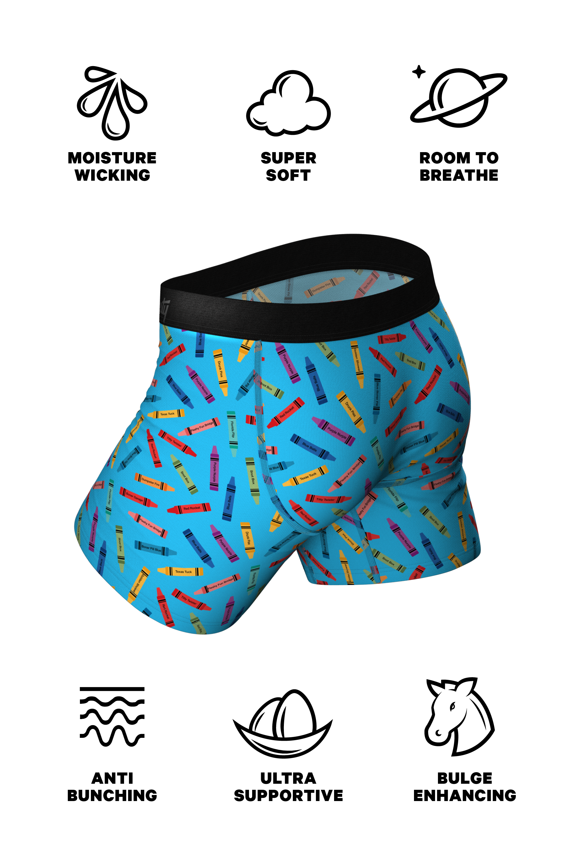 The 69 Pack | Crayon Print Ball Hammock® Pouch Underwear With Fly - Shinesty