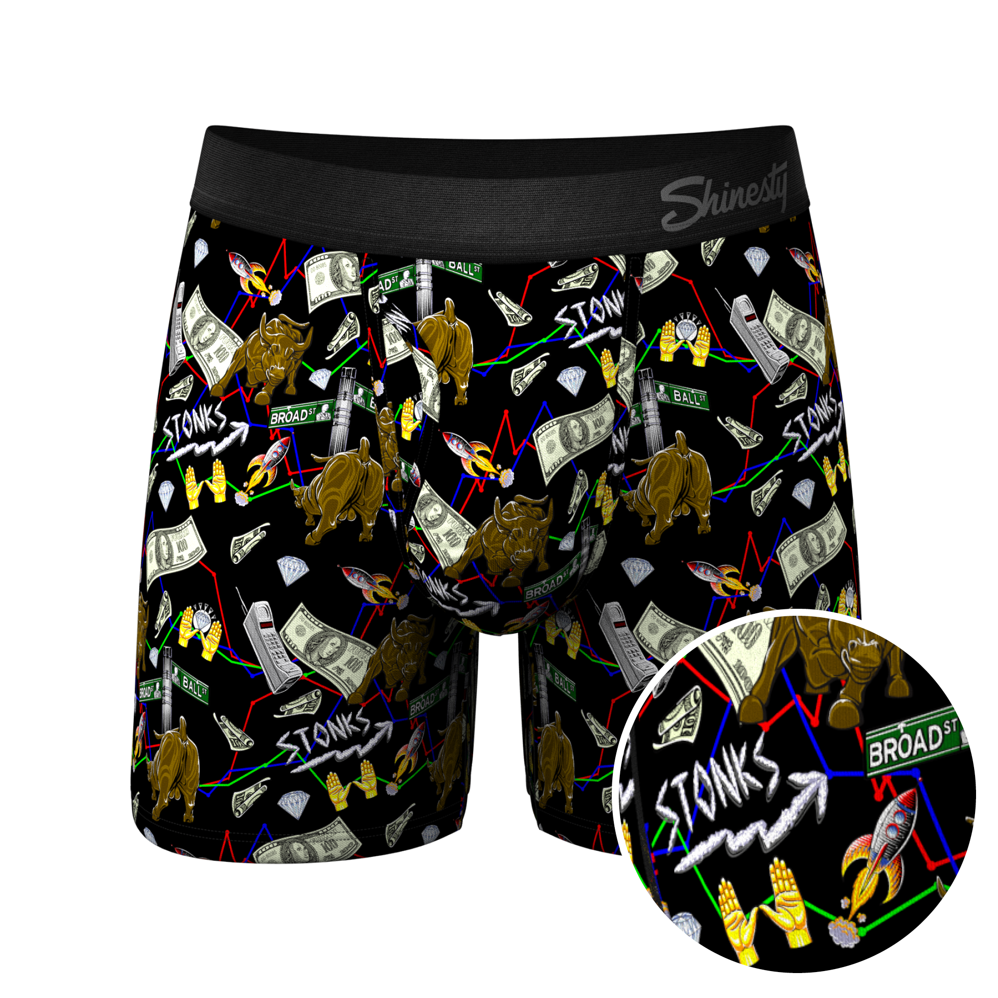 The Ball Street Bets | Stock Market Ball Hammock® Pouch Underwear With Fly - Shinesty