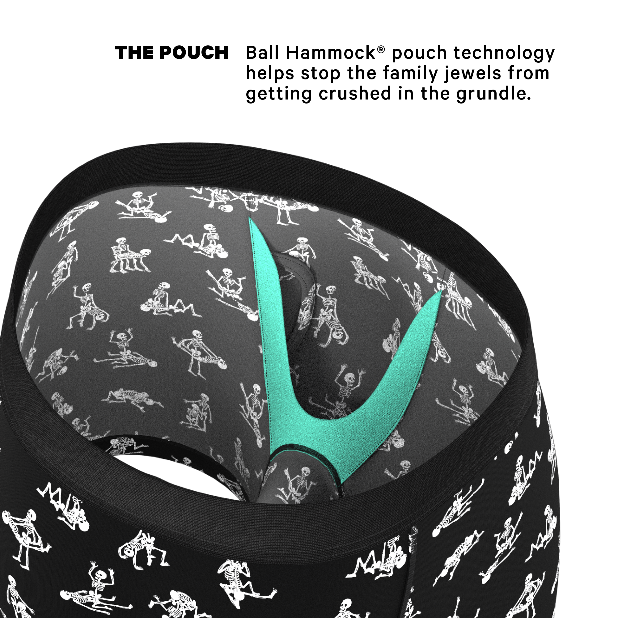 The Bare Back Bones | Glow in the Dark Skeletons Ball Hammock® Pouch Underwear With Fly - Shinesty