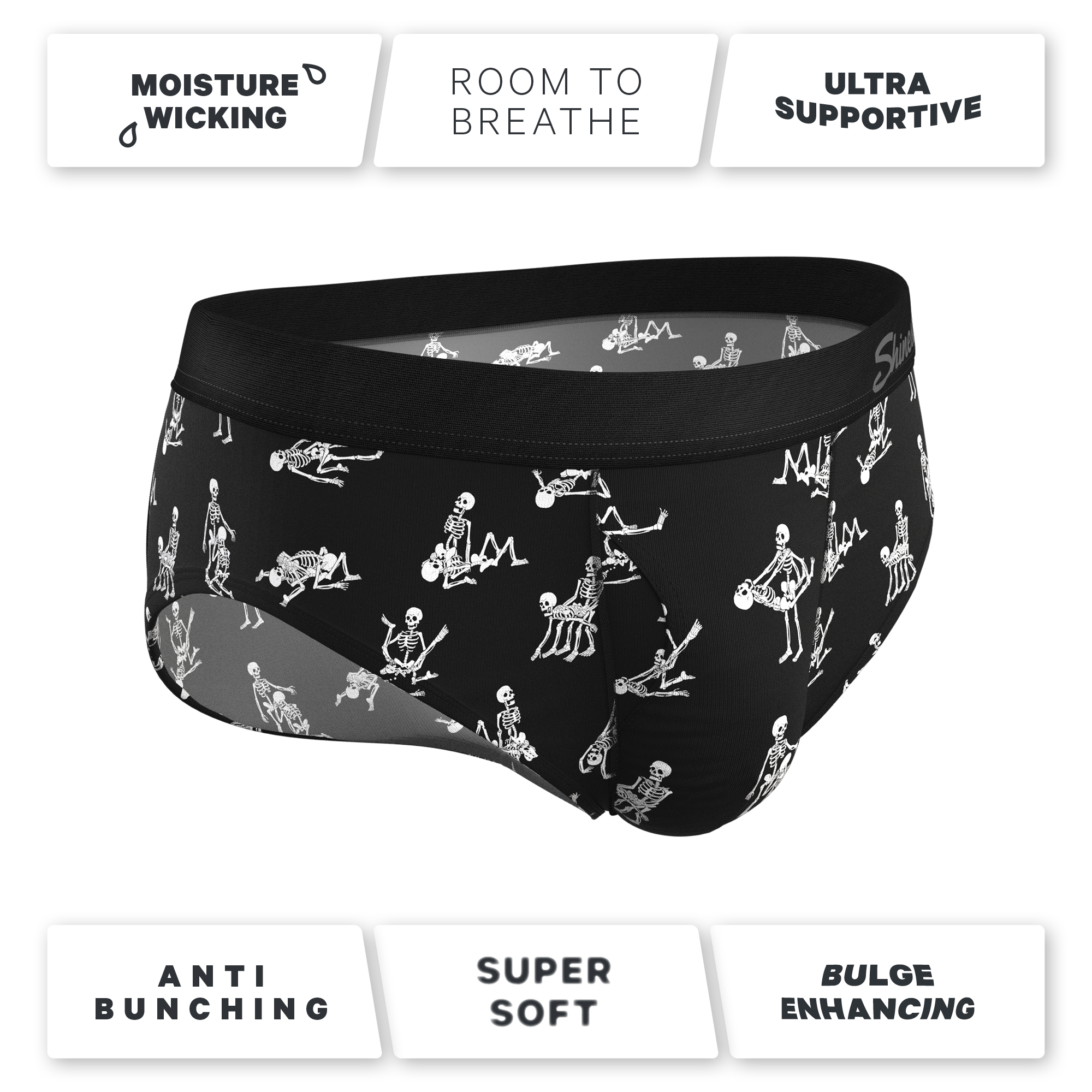 The Bare Back Bones | Glow in the Dark Skeletons Ball Hammock® Pouch Underwear Briefs - Shinesty