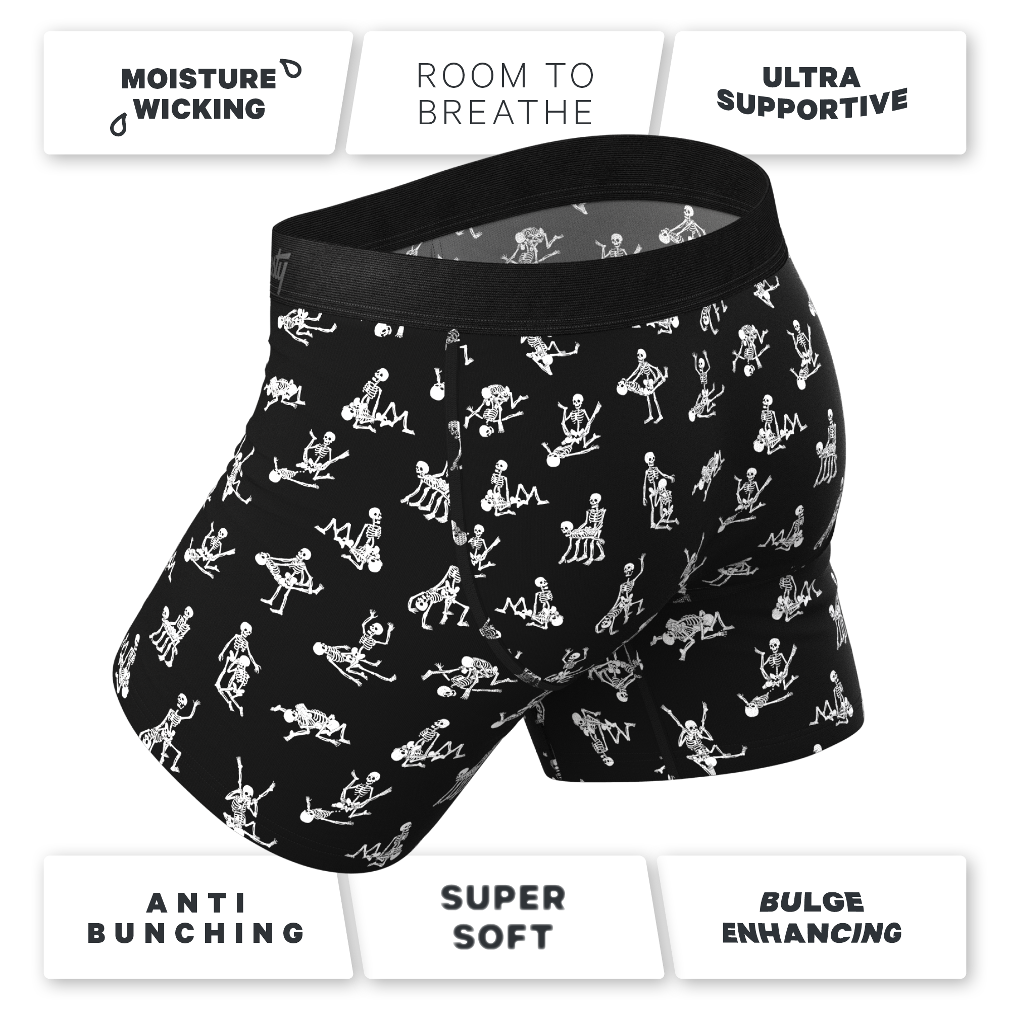 The Bare Back Bones | Glow in the Dark Skeletons Ball Hammock® Pouch Underwear With Fly - Shinesty