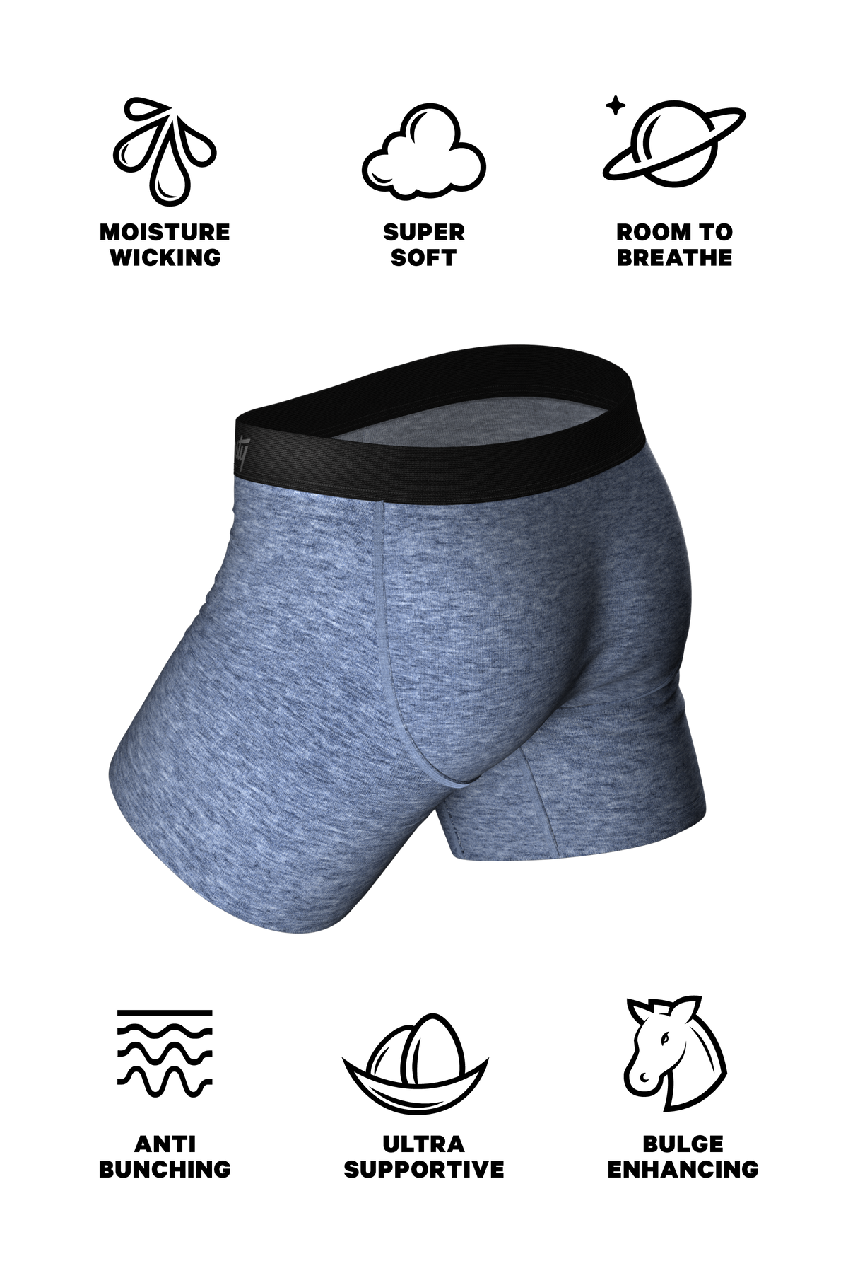 The Blueberry | Blue Heather Ball Hammock® Pouch Underwear With Fly - Shinesty