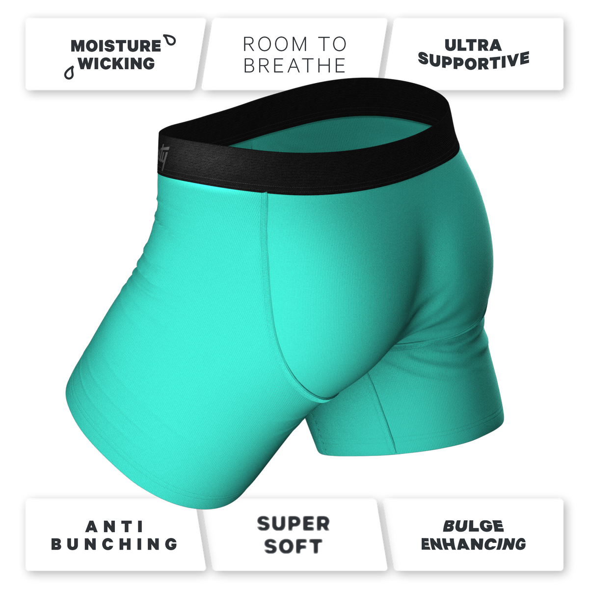 The Cyantific Theory | Turquoise Ball Hammock® Pouch Underwear With Fly - Shinesty