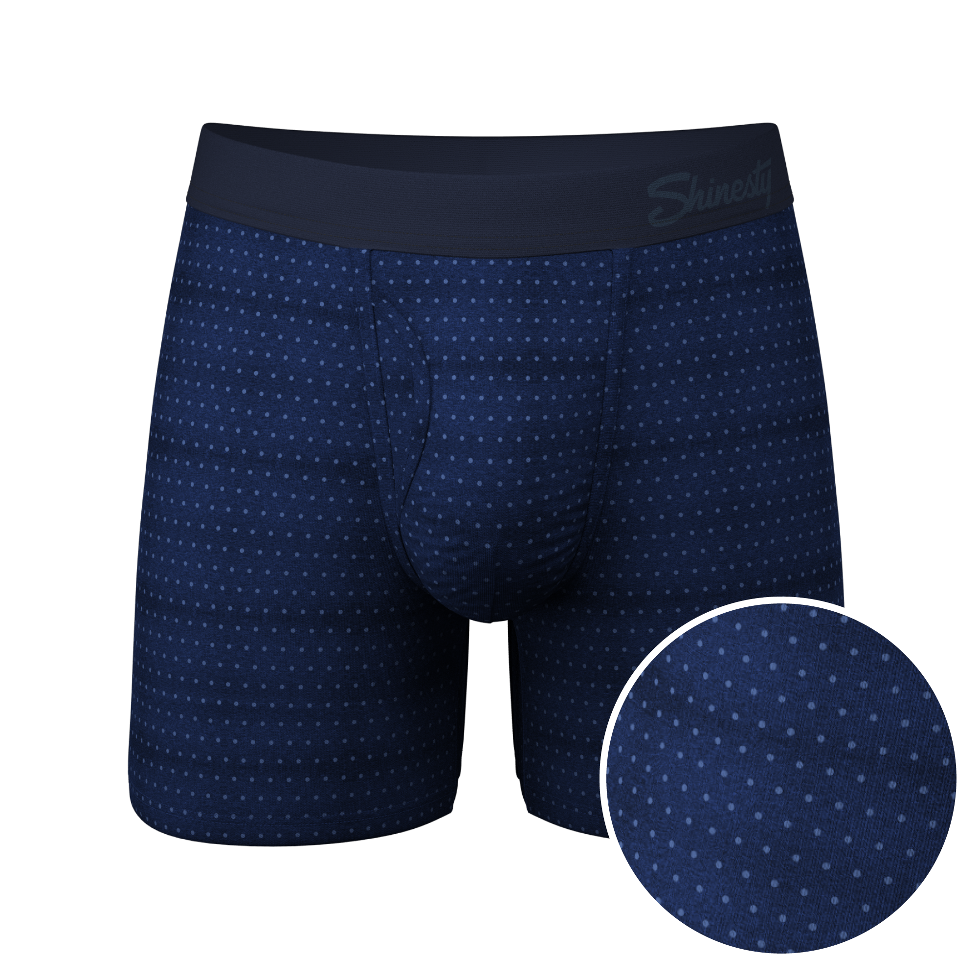 The Forget Me Not | Navy Dot Ball Hammock® Pouch Underwear With Fly - Shinesty