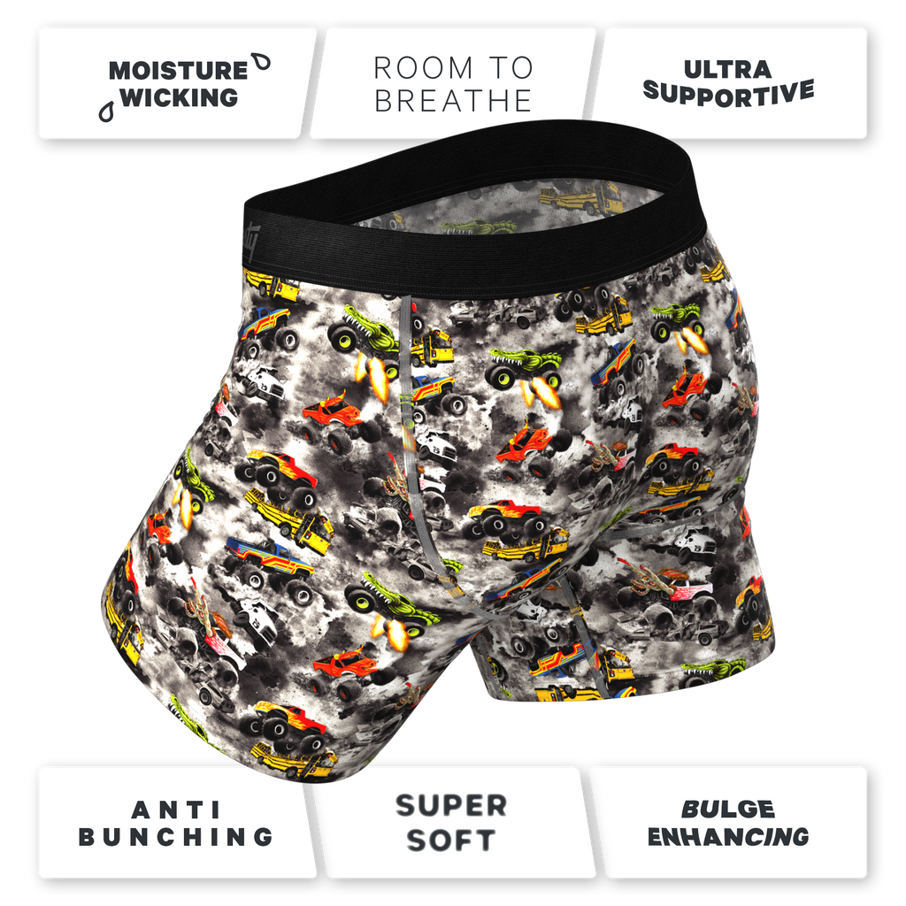 The Here Be Monsters | Monster Truck Ball Hammock® Pouch Underwear With Fly - Shinesty