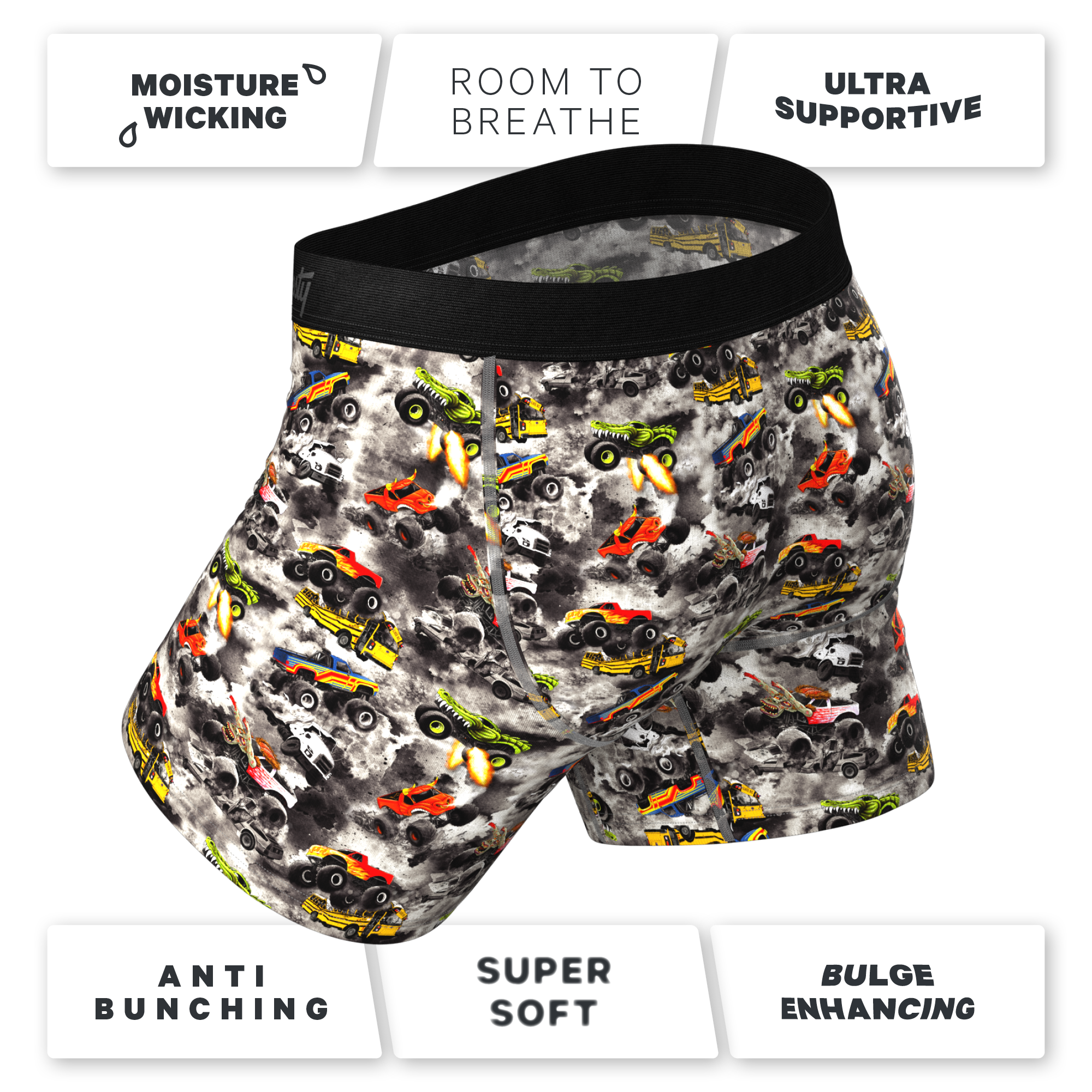 The Here Be Monsters | Monster Truck Ball Hammock® Pouch Underwear With Fly - Shinesty