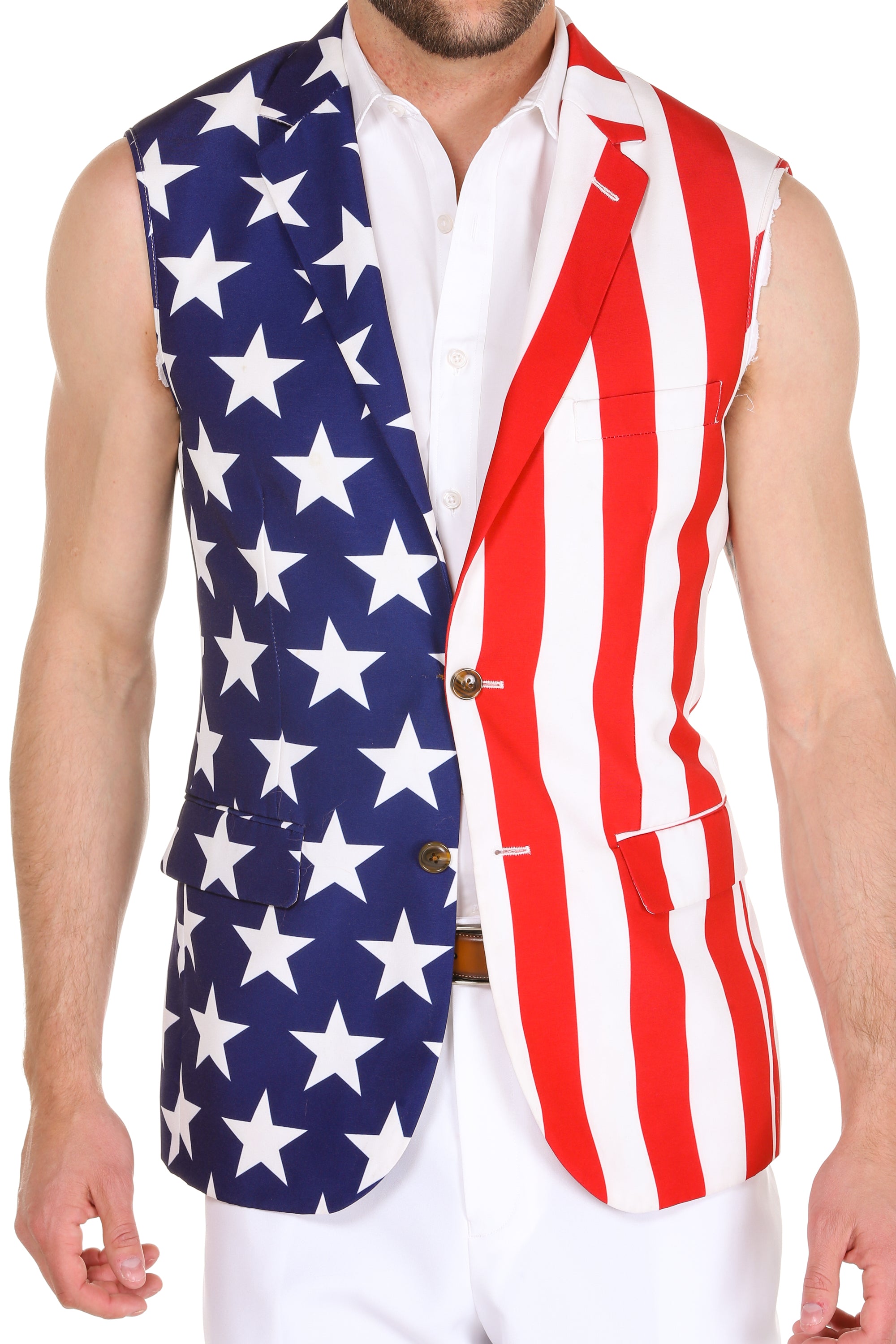 The Tommy J | American Flag Print Sleeveless Suit - Shinesty
