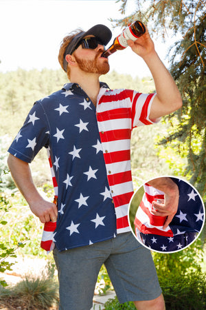 Johnny Adams American Flag Stretch Hawaiian Shirt