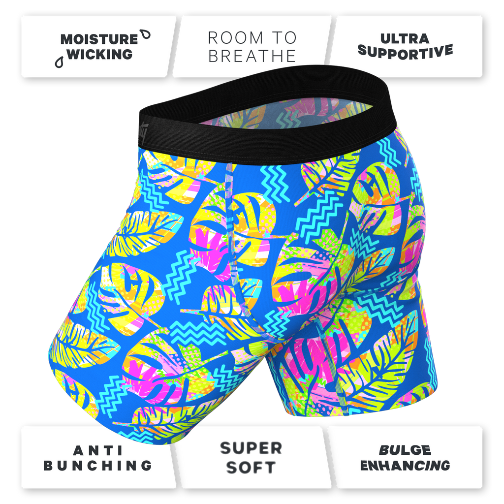 The Oahu Rendezvous | Tropical Leaves Ball Hammock® Boxer - Long Leg - Shinesty