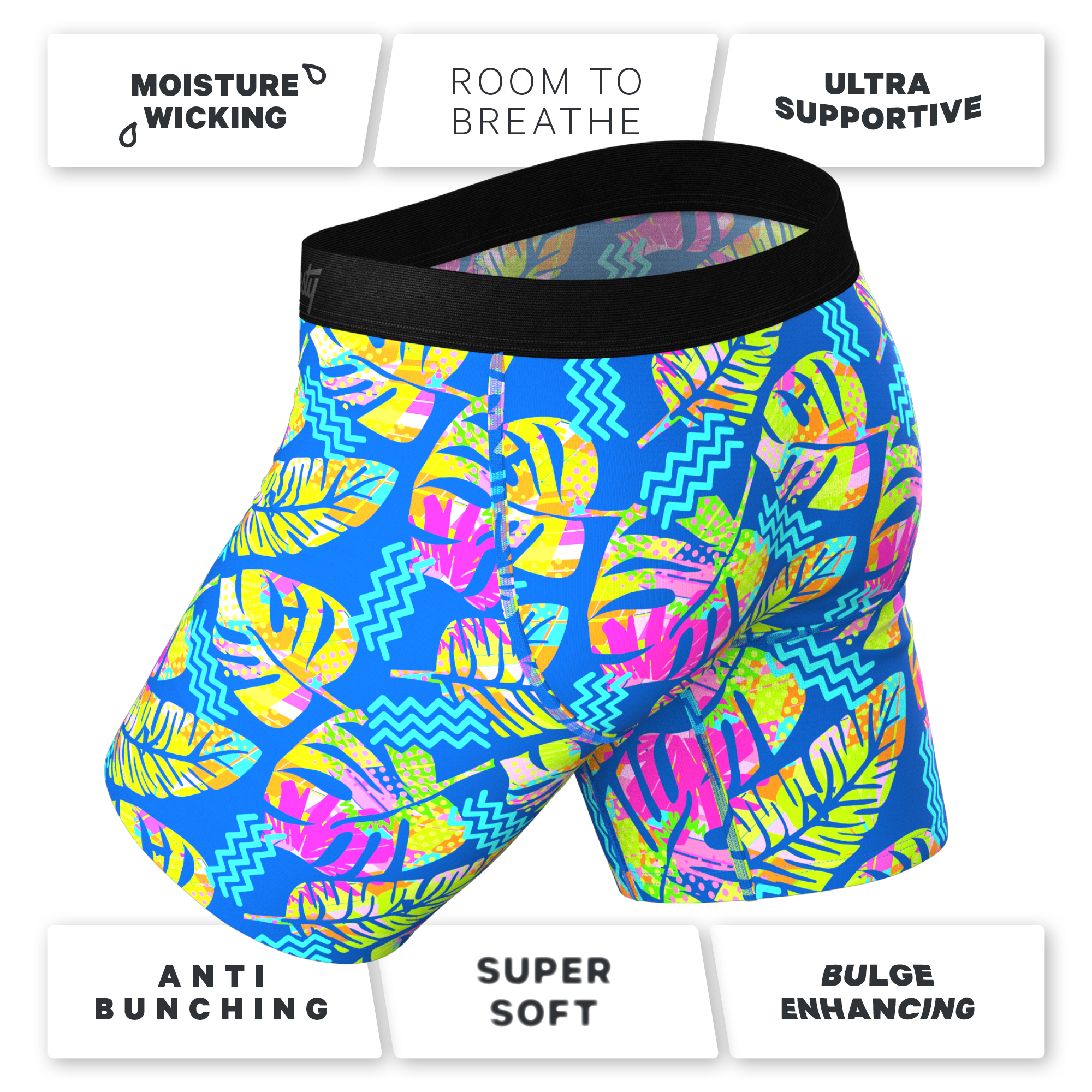 The Oahu Rendezvous | Tropical Leaves Ball Hammock® Boxer - Long Leg - Shinesty