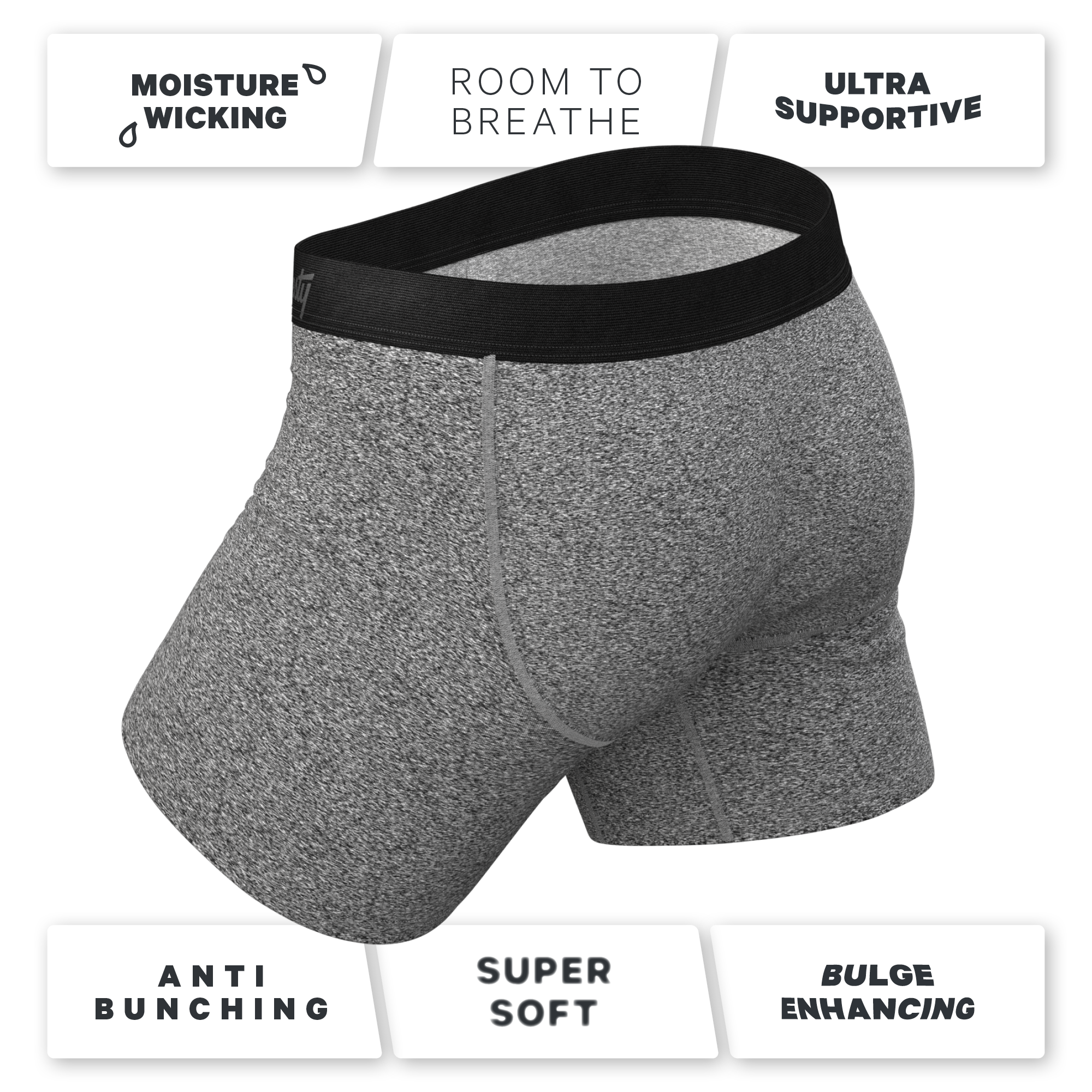The Seattle Skyline | Black Marble Heather Ball Hammock® Pouch Underwear With Fly - Shinesty