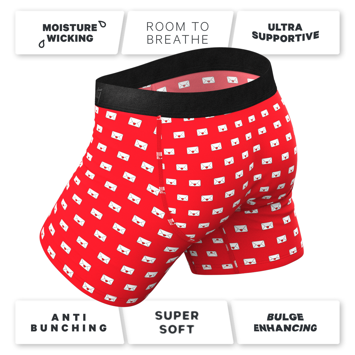 The Secret Admirer | Valentines Letters Ball Hammock® Pouch Underwear With Fly - Shinesty