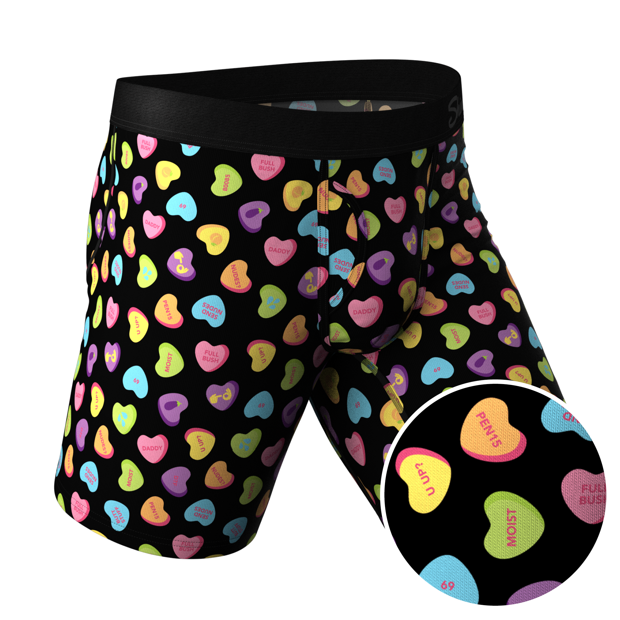 The Smooth Talker | Candy Hearts Ball Hammock® Boxer - Long Leg - Shinesty