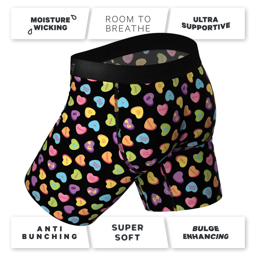 The Smooth Talker | Candy Hearts Ball Hammock® Boxer - Long Leg - Shinesty
