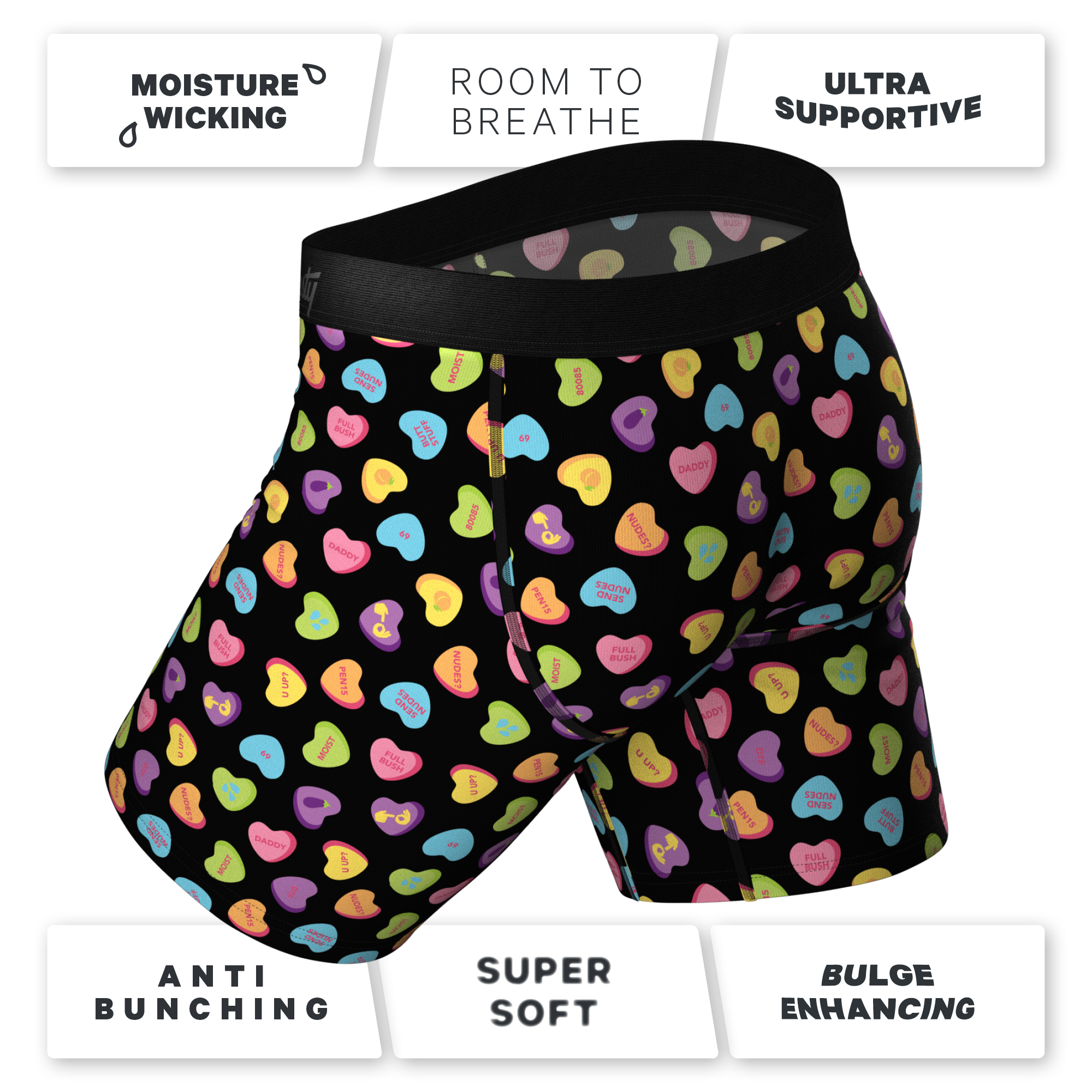 The Smooth Talker | Candy Hearts Ball Hammock® Boxer - Long Leg - Shinesty