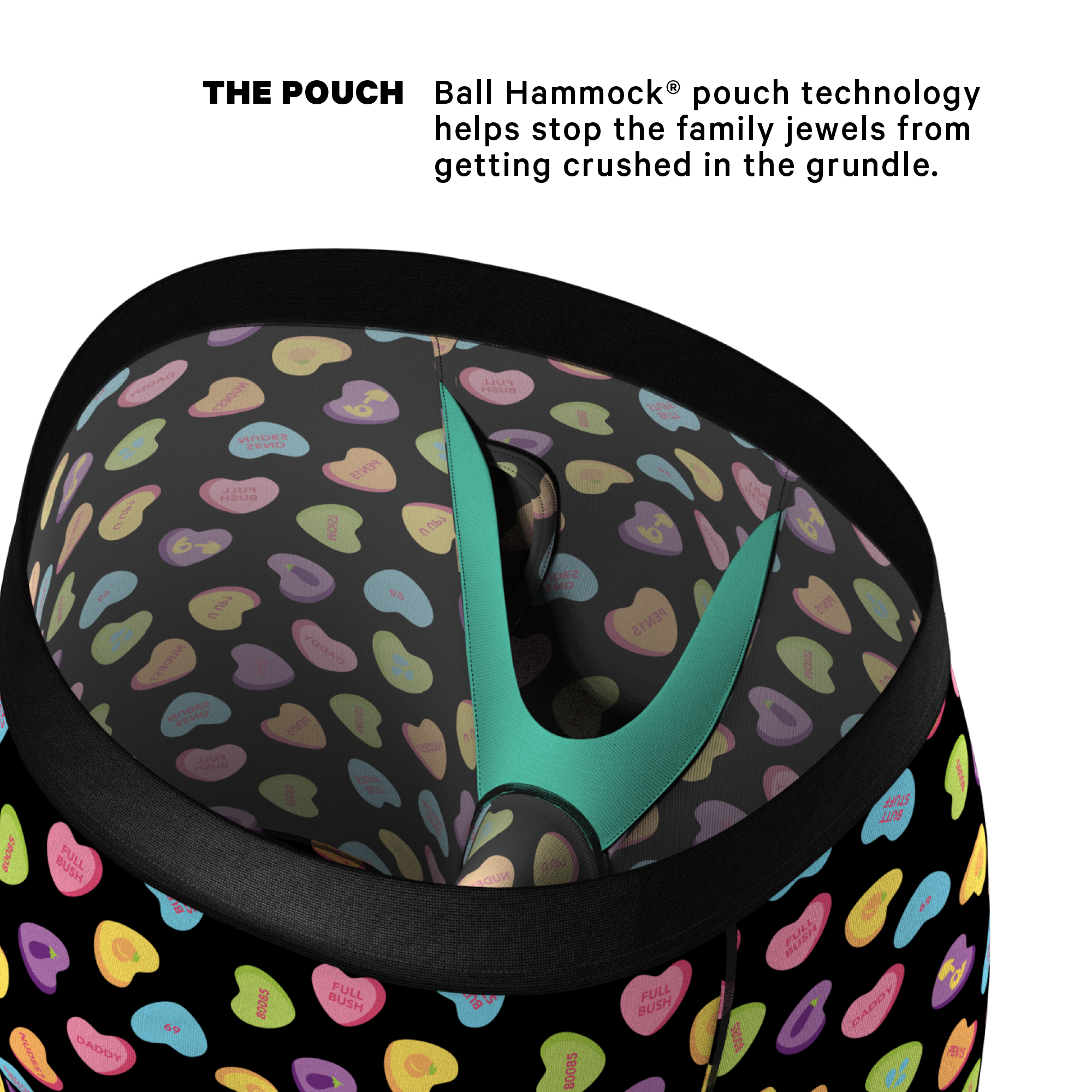 The Smooth Talker | Candy Hearts Ball Hammock® Pouch Underwear With Fly - Shinesty