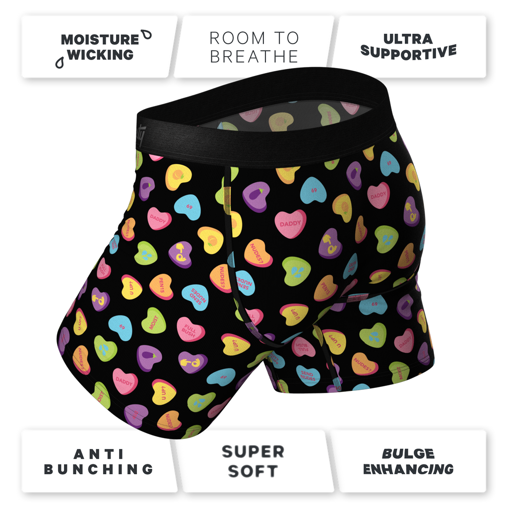 The Smooth Talker | Candy Hearts Ball Hammock® Pouch Underwear With Fly - Shinesty