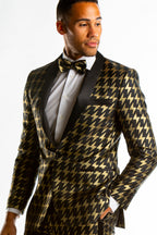 The Caviar and Cocktails | Gold Jacquard Black Label Suit - Shinesty