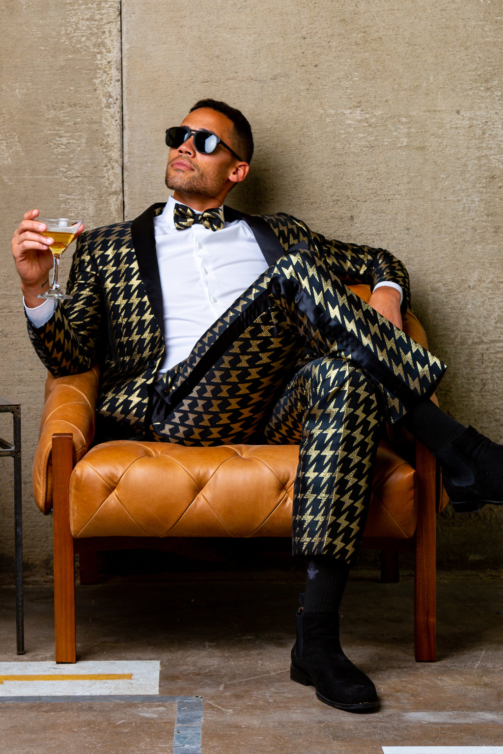 The Caviar and Cocktails | Gold Jacquard Black Label Suit - Shinesty