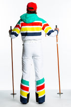 The Mogul Maniac | Mens White Retro Striped Ski Suit - Shinesty