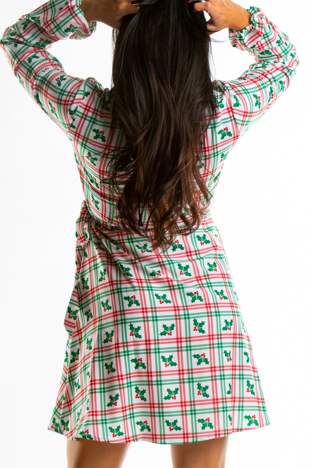 The Smooches | Mistletoe Plaid Christmas Wrap Dress - Shinesty